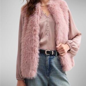 NWT NEW Look Pink‎ Faux Fur Lined Vest sz Large Boho Stylish Business Casual